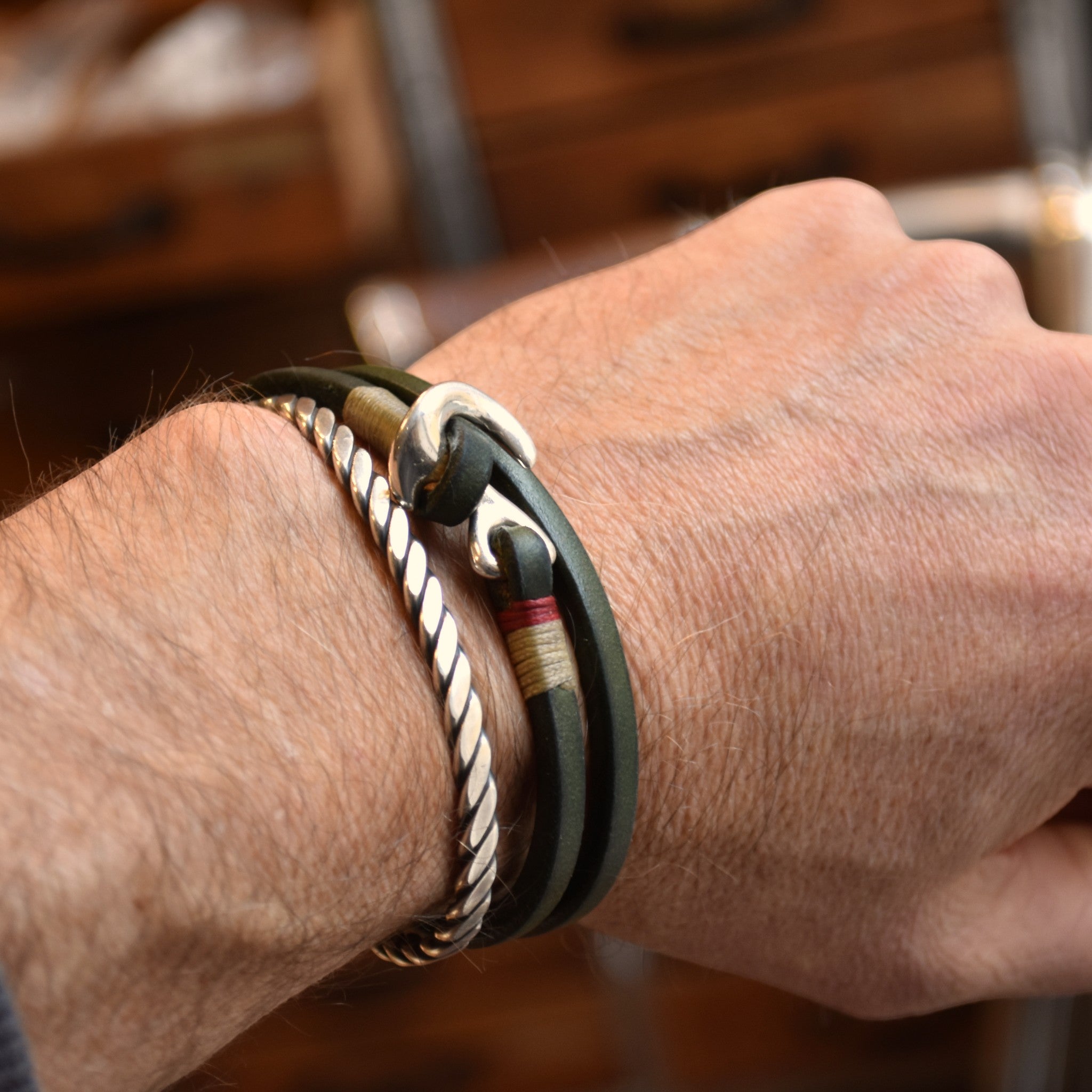 Wickelarmband Oliv 925er Silber