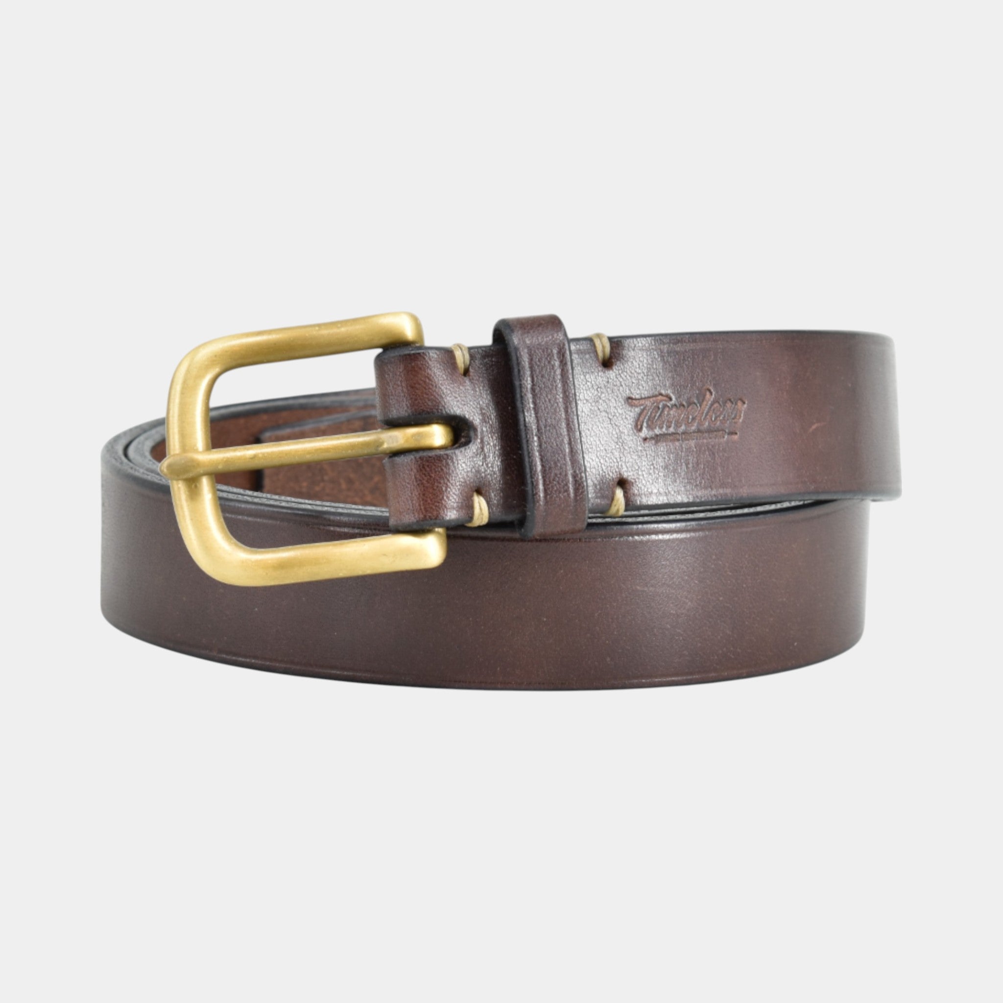 Handgenähter dunkelbrauner Ledergürtel mit Messingschnalle und einer breite von  3cm